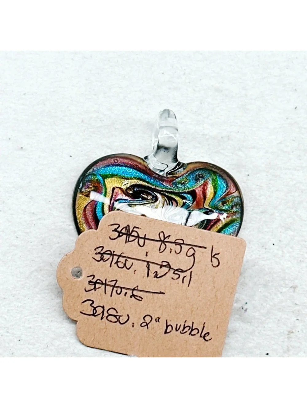 3018u. Bronze Heart Art Glass Pendant